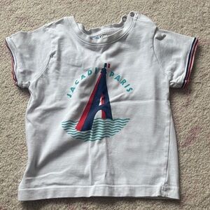 Jacadi White Short Sleeve Graphic Tee with Blue and Red Accents